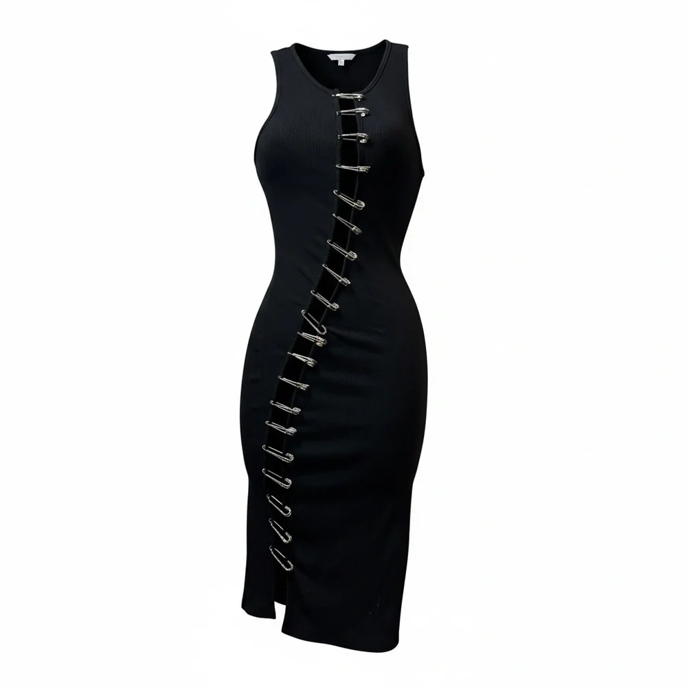 AKIRA Safety Pin Dress Black Bodycon Cutout Small - Picture 3 of 9
